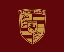 porsche logotyp varumärke symbol guld design tysk bil bil vektor illustration med röd bakgrund