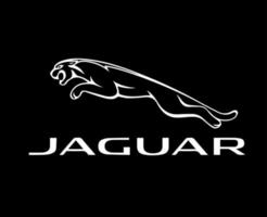 jaguar symbol varumärke logotyp med namn vit design brittiskt bil bil vektor illustration med svart bakgrund