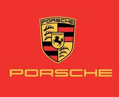 porsche Marke Logo Auto Symbol mit Name Gelb Design Deutsche Automobil Vektor Illustration mit rot Hintergrund