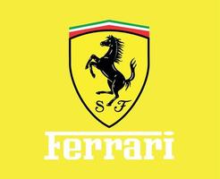 Ferrari Logo Marke Auto Symbol mit Name Design Italienisch Automobil Vektor Illustration mit Gelb Hintergrund