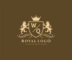 Initiale wq Brief Löwe königlich Luxus heraldisch, Wappen Logo Vorlage im Vektor Kunst zum Restaurant, Königtum, Boutique, Cafe, Hotel, heraldisch, Schmuck, Mode und andere Vektor Illustration.