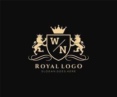 Initiale wn Brief Löwe königlich Luxus heraldisch, Wappen Logo Vorlage im Vektor Kunst zum Restaurant, Königtum, Boutique, Cafe, Hotel, heraldisch, Schmuck, Mode und andere Vektor Illustration.