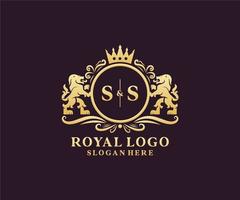 första ss brev lejon kunglig lyx logotyp mall i vektor konst för restaurang, kungligheter, boutique, Kafé, hotell, heraldisk, Smycken, mode och Övrig vektor illustration.