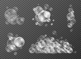 Wasserblasen im realistischen Stil zum Duschen mit Reflexion. Vektorillustration