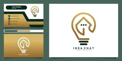 Birne Lampe und Zuhause Logo Design mit sich unterhalten oder Plaudern und Geschäft Karte vektor