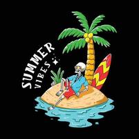 vektor illustration av skelett njuter de sommar tid på strand för t-shirt mönster, webb design eller skriva ut