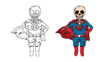 Linie Kunst von ein Super Held Skelett. Vektor Illustration zum Färbung Buch, Färbung Seiten, usw