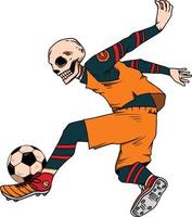 Vektor Illustration von Skelett spielen Fußball. geeignet zum T-Shirt Design, Buch Abdeckung, Aufkleber, Poster, usw