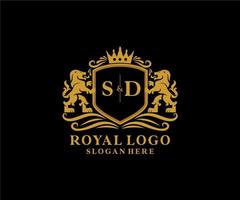 första sd brev lejon kunglig lyx logotyp mall i vektor konst för restaurang, kungligheter, boutique, Kafé, hotell, heraldisk, Smycken, mode och Övrig vektor illustration.
