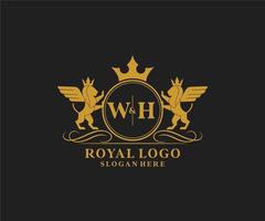 första wh brev lejon kunglig lyx heraldisk, vapen logotyp mall i vektor konst för restaurang, kungligheter, boutique, Kafé, hotell, heraldisk, Smycken, mode och Övrig vektor illustration.