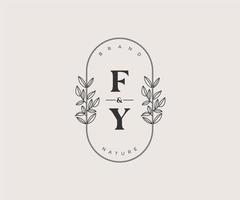 första fy brev skön blommig feminin redigerbar förhandsgjord monoline logotyp lämplig för spa salong hud hår skönhet boutique och kosmetisk företag. vektor