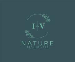 första iv brev botanisk feminin logotyp mall blommig, redigerbar förhandsgjord monoline logotyp lämplig, lyx feminin bröllop varumärke, företags. vektor