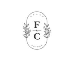 första fc brev skön blommig feminin redigerbar förhandsgjord monoline logotyp lämplig för spa salong hud hår skönhet boutique och kosmetisk företag. vektor