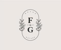 första fg brev skön blommig feminin redigerbar förhandsgjord monoline logotyp lämplig för spa salong hud hår skönhet boutique och kosmetisk företag. vektor