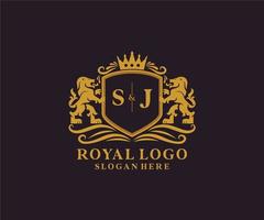 Initial sj Letter Lion Royal Luxury Logo Vorlage in Vektorgrafiken für Restaurant, Lizenzgebühren, Boutique, Café, Hotel, heraldisch, Schmuck, Mode und andere Vektorillustrationen. vektor
