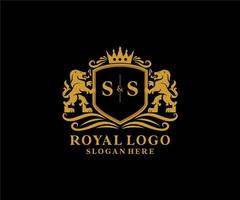 första ss brev lejon kunglig lyx logotyp mall i vektor konst för restaurang, kungligheter, boutique, Kafé, hotell, heraldisk, Smycken, mode och Övrig vektor illustration.