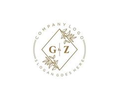 första gz brev skön blommig feminin redigerbar förhandsgjord monoline logotyp lämplig för spa salong hud hår skönhet boutique och kosmetisk företag. vektor