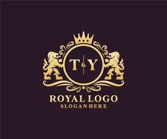 Initial ty Letter Lion Royal Luxury Logo Vorlage in Vektorgrafiken für Restaurant, Lizenzgebühren, Boutique, Café, Hotel, heraldisch, Schmuck, Mode und andere Vektorillustrationen. vektor