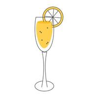 Mimose Cocktail. Mimose Cocktail im ein Glas mit ein Scheibe von orange. Vektor eben Illustration auf ein Weiß Hintergrund