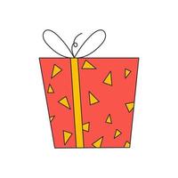 överraskning röd gåva med trianglar. födelsedag låda. vektor platt illustration för födelsedag, fest, kampanjer och marknadsföring
