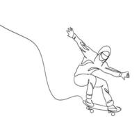 Skateboard Linie Kunst, Skater Gliederung Zeichnung, einfach skizzieren, draussen Aktivitäten, Vektor Illustration, minimal, Hobby Sport Linien, Grafik Design, eps