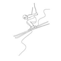 Ski Linie Kunst, Winter Sport Gliederung Zeichnung, einfach skizzieren, draussen Aktivitäten, Vektor Illustration, minimal, Hobby Sport Linien, Grafik Design, eps