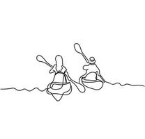 minimalistisk rodd linje konst, kajak översikt teckning, kanot Flott illustration, vektor båt, sport