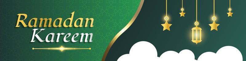 ramadan kareem banner. ramadan islamisk semester grafisk mall med guld prydnad och ljus vektor