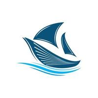 segelboot auf meer ozeanwelle mit logo-design vektor