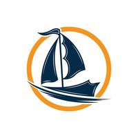 segelbåt båt på hav hav Vinka med logotyp design vektor