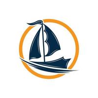 segelboot auf meer ozeanwelle mit logo-design vektor