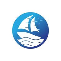 segelboot auf meer ozeanwelle mit logo-design vektor