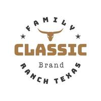 Jahrgang retro klassisch Texas Longhorn Familie Ranch, Western Zustand Stier Vieh. Jahrgang Etikette Logo Design Emblem, Vektor