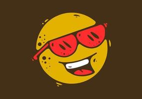 gul boll karaktär bär en röd glasögon med Lycklig uttryck vektor