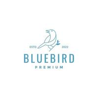 liten blå fågel uppflugen gren löv sång linje konst logotyp design vektor ikon illustration