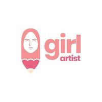weiblich Muslim kreativ Künstler mit Bleistift feminin Leidenschaft Logo Design Vektor Symbol Illustration