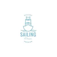 båt fartyg stor segling hav linje sjöman fiske logotyp design vektor ikon illustration