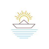 Papier Boot Sunburst Wasser Meer minimal Linie modern Logo Design Vektor