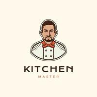 alt Mann Koch Meister Schnurrbart Kochen Essen Küche Maskottchen Aufkleber einfach Logo Design Vektor
