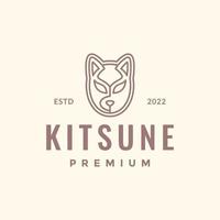 japan kultur mask djur- katt kitsune minimal linje konst hipster logotyp design vektor