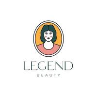 Gesicht Schönheit Legende Frauen weiblich Hautpflege Haar Pflege Luxus Abzeichen retro Logo Design Vektor