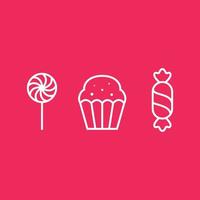 Kinder Essen Liebling Kuchen und Lutscher Süßigkeiten Linie minimalistisch Design Vektor Symbol Illustration