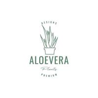 aloe vera växt botanisk gel vas kastruller trädgård hipster logotyp design vektor ikon illustration