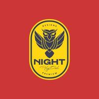 fliegend Tier nachtaktiv Fleischfresser Eule Flügel Abzeichen Jahrgang Logo Design Vektor Symbol