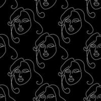 sömlös mönster med illustration kvinna ansikte i en linje konst stil på en svart bakgrund vektor
