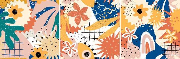 Sammlung von modisch abstrakt nahtlos Muster mit natürlich bunt Formen, Flecken, Blumen und Regenbogen. modern exotisch Design zum Papier, Stoff, Innere Dekor und Mehr vektor
