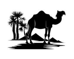 Kamel Fahrer Silhouette schwarz Logo Tiere Silhouetten Symbole Kamel Fahrer Wüste Palme Silhouette Vektor Illustration