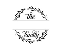 Hand Beschriftung Familie Name Monogramm Teilt Monogramm das Familie herzlich willkommen Zuhause Zeichen Hochzeit Blumen- Ornament Kranz Rand Rahmen Gruß Karte Einladung vektor