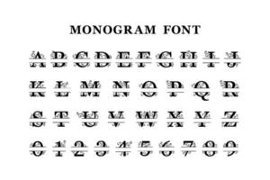 Monogramm Teilt Schriftart Alphabet Briefe und Zahlen Typografie Beschriftung modern Schriftarten Logo Text Schrift Vektor Illustration