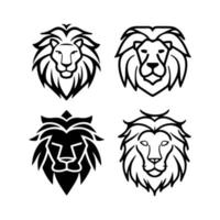 lejon huvud ansikte logotyp uppsättning silhuett svart ikon tatuering maskot hand dragen lejon kung silhuett djur- vektor illustration